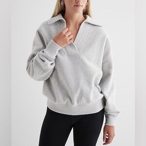 Express Relaxed V-Neck Fleece Polo Sweatshirt